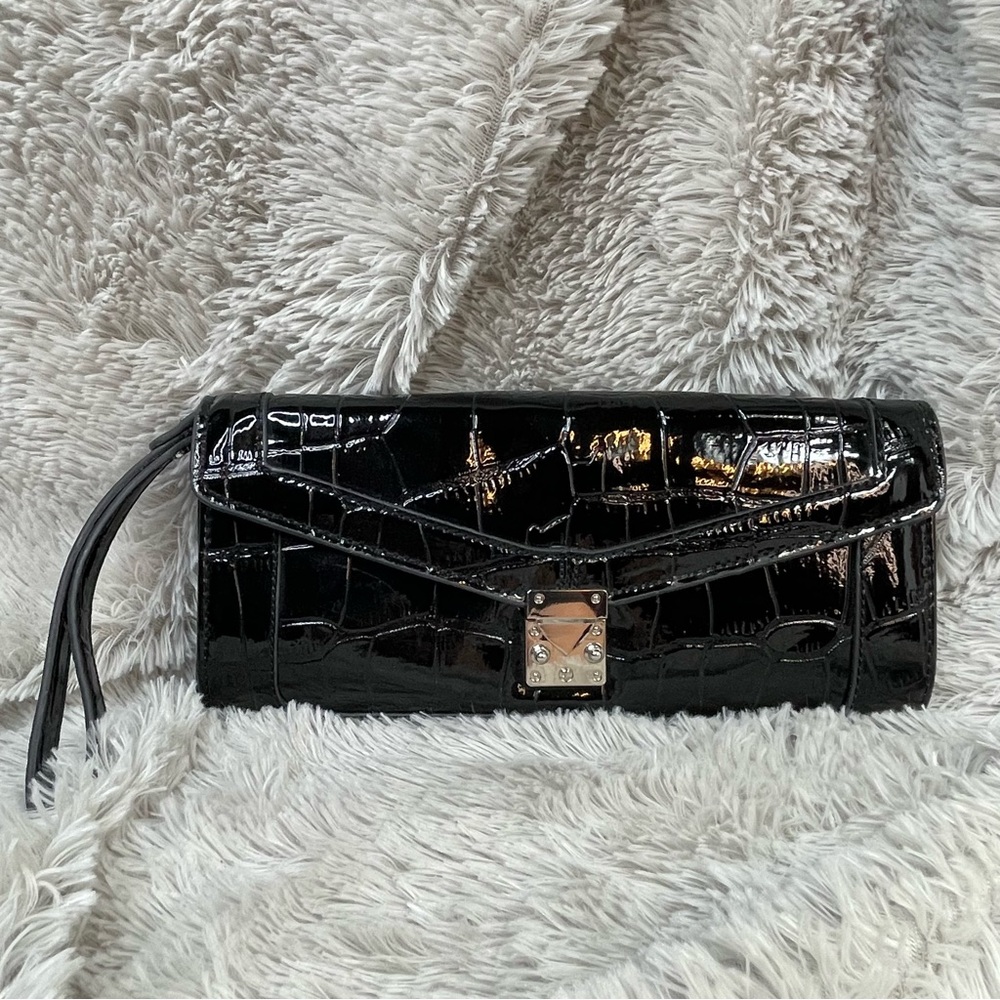 ⭐️KORET Black Clutch Evening Bag With Attached Mirror And Wrist Strap